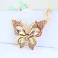 Golden butterfly keychain with sparkling champagne crystals and rhinestones charm - Caramel color