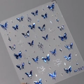 Laser blue butterfly nail stickers M-217 with metallic holographic finish and gem patterns - Laser Blue Butterfly Style (M-217)