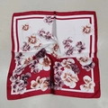 Floral print square silk scarf with red and white vintage pattern and satin finish - Burgundy Floral Small Square Scarf / 65