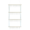 Hängender Schmuck-Organizer mit hellblauen PU-Lederbändern und 4 Holzstangen - 86x38cm / Hellblau