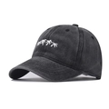 Casquette de baseball en coton délavé gris foncé avec broderie palmier blanc de profil - Réglable / Noir