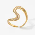Minimalist gold S-shaped wave ring with sparkling white cubic zirconia stones - S-Shape Wave Streamline Style (KD680) / Gold