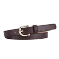Women's fashion brown leather belt with elegant golden horseshoe buckle in curly display - Regular / Coffee