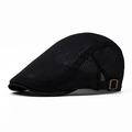 Men's summer black mesh ivy cap with breathable fabric and metal buckle detail - Black
