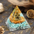 Orgone pyramid with golden Buddha, turquoise stones and copper flakes resin ornament - Style 8