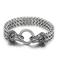 Vintage braided titanium steel men's bracelet with dual horse head buckle detail - Double Horse Head Style (KB144592-KJX)