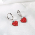 Elegant silver circle earrings with red sequined heart pendant on soft white velvet - 2.0*8mm / Silver-Red Heart