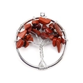 Detailed view of Tree of Life pendant with red stones and silver wire weaving - 3cm / Silver+Red Stone