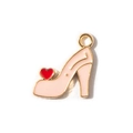 Pink high heel pendant charm with red heart and gold frame for DIY jewelry making - Pink Hanging Plated