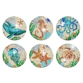 Set of 6 ocean animal DIY diamond painting coasters with whale, seahorse and turtle patterns - Sea Creatures (With Metal Stand) / 6-Piece Set