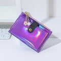 Holographic purple multifunctional card holder with floral charm and zipper - Purple