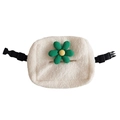 Porta fazzoletti per sedile auto in pile bianco con applicazione floreale in velluto - Fiore a 6 Petali Verde