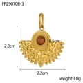 Pendentif en éventail doré en acier inoxydable avec pierre naturelle brune et fini martelé - FP29070B-3 Style Marron