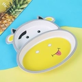 Cute cartoon cow shaped bamboo fiber divided plate for kids in white and yellow colors - 053 Cow Plate