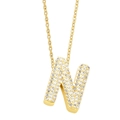 Detailed view of capital letter N pendant with pavé-set zircons on a gold chain - Gold-N