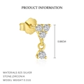 Elegant gold 925 sterling silver triangle stud earrings with heart-shaped zircon stones - 925 Silver / Gold Color / Single Triangle (E4821)