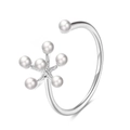 Anello a fiore in argento con perle bianche e pietre di zircone con design aperto - Stile Cluster Di Perle Argento (0976)