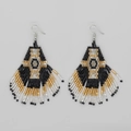 Böhmische geometrische Perlenohrringe mit schwarz-goldenen Fransen für den Urlaub - Schwarz/Gold/Silberweiß