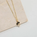 Chic gold necklace featuring black enamel cloud and sparkling diamond lightning pendant - Flash