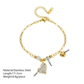 Gold stainless steel heart bracelet with cat eye stone and size specifications shown - Cat's Eye Stone Heart (N205) / Gold