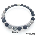 Bracelet à perles 8mm unisexe en agate noire mate et pierres d'œil de tigre gris - Texture Marbre Noir Gris (KB205859-Z)