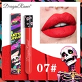 Matte lipstick 07 vibrant red with skull design packaging and detailed texture swatch - Red (07#)