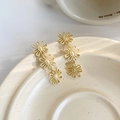 Vintage gold triple daisy long drop earrings on minimalist ceramic dish display - No.50 Matte Gold Triple Flower (SSS0194)