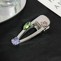 Barrette argentée avec zircon violet en cœur, marquise verte et goutte rose étincelante - 3332-Base Argentée + Zircon Vert Rose Violet