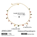 Detail of 18K gold stainless steel necklace featuring colorful rhinestones and dimensions - Colorful Gemstone Gold Style (JDN0112007)