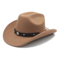 Chapeau de cowboy en laine marron avec bande à rivets et œillets métalliques - M(56-58cm) / Kaki