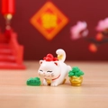 Cute white Capybara ornament with red collar and lucky gold accessories for desktop decor - Relaxed Wealth Cat (1081-18)