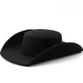 French style 10cm flat top wide brim felt hat with elegant curved edges in black - M (56-58cm) / Black