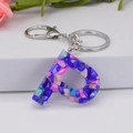 Letter P resin keychain with colorful blue pink and white stones for women - Letter P