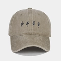 Close-up of vintage washed cotton baseball cap featuring LOVE gesture hand embroidery - Adjustable / Khaki