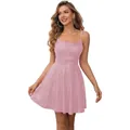 Sparkly pink sequin mini dress with spaghetti straps for party and birthday cocktail events - US 2 / Pink