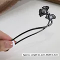 Épingle à cheveux feuille de ginkgo noire élégante avec cristaux et perles de 11,2 cm - Feuille de Ginkgo en Cristal Noire (78#)