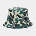 Detailed view of reinforced stitching on the wide brim of a camouflage bucket hat - One Size / Dark Blue Green Camo (5#)