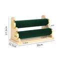 Double-tier dark green velvet bracelet display stand with natural bamboo wood base - 2-Tier Mustard Green