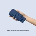 Mini navy blue five-fold umbrella with six ribs and compact portable design for UV protection - Navy Blue