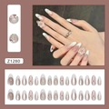 Französische Mandel-Drucknägel mit 3D-Blumen und Perlen in zarten Nude-Pink-Tönen - 3D Eisblume Katzenauge Stil (Z1280) / 30 Stück mit Kleber