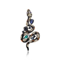 Detailed view of vintage snake brooch with black enamel and multi-color gemstones - Treasure Snake Black