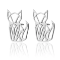 Modern silver geometric origami fox stud earrings for women in polished stainless steel - Fox / Steel