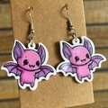 Pink cartoon bat acrylic earrings on display card with metal hooks for Halloween - Pink Bat