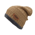 Bonnet en tricot camel d'hiver avec doublure en peluche grise et protège-oreilles - Taille unique / Kaki