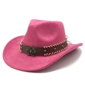Detail eines rosa Westernhutes aus Wildlederimitat mit Sternemblem und Leder-Nietband - M (56-59cm) / Rosarot Wildleder