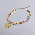 Double-layer 18K gold plated stainless steel bracelet with colorful enamel butterflies - Colorful Butterfly & Heart Evil Eye