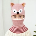 Pink deer-themed knitted hooded scarf for kids with integrated warm neck warmer - One Size / Fox Pink