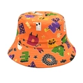 Dettaglio del cappello da pescatore di Halloween con tessuto arancione e zucche - M (56-58cm) / Arancione