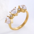 Adjustable golden stainless steel heart ring with sparkling zircons in a 45-degree view - Gold with White Zircon