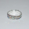 Stretch ring with double-row colorful AB rhinestones on a polished silver base - 2 Row Silver AB Rhinestone Ring